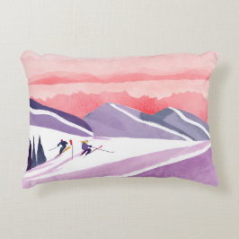 Pastel Waterverf Ski Mountain Sunset Accent Kussen