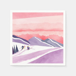 Pastel Waterverf Ski Mountain Sunset Servet