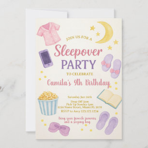 Pastel Waterverf Sleepover Verjaardagsuitnodiging Kaart