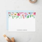 Pastel Waterverf Spring Flowers Florence Stationer Notitiekaartje (Voorkant / Achterkant in situ)