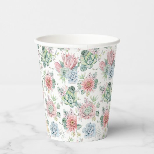 Pastel Waterverf Succulent en Cactus Pattern Papieren Bekers (Rechts)
