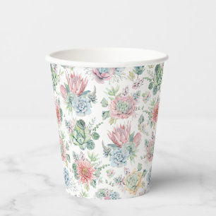 Pastel Waterverf Succulent en Cactus Pattern Papieren Bekers
