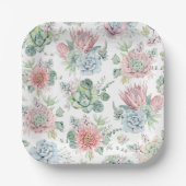 Pastel Waterverf Succulent en Cactus Pattern Papieren Bordje (Voorkant)