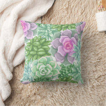 Pastel Waterverf Succulent Patroon Worp Kussen —