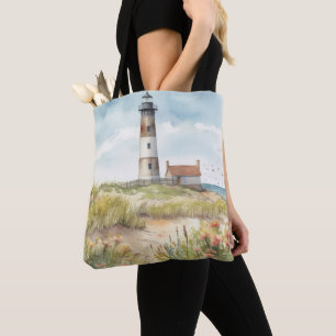 PASTEL WATERVERF SUMMER LIGHTHOUSE ON BEACH DRAAGTAS