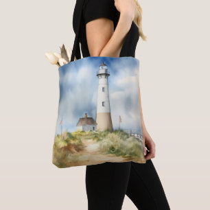 PASTEL WATERVERF SUMMER LIGHTHOUSE ON BEACH DRAAGTAS