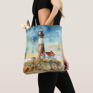 PASTEL WATERVERF SUMMER LIGHTHOUSE ON BEACH DRAAGTAS