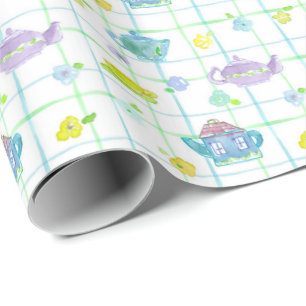 Pastel Waterverf Theepotten Bloemen Cadeaupapier