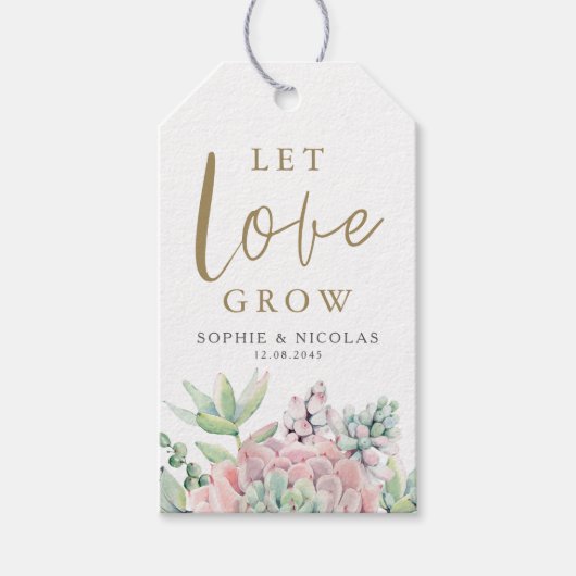 Pastel Waterverf vetplanten laten liefde groeien b Cadeaulabel (Voorkant)