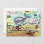 Pastel Waterverf Whale Briefkaart (Voorkant / Achterkant)