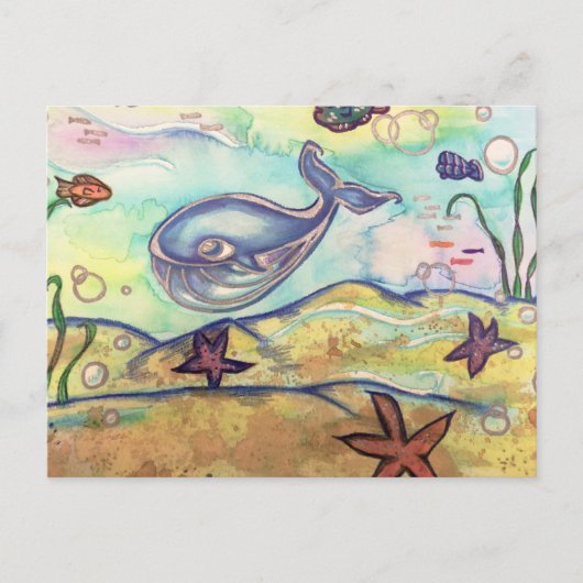 Pastel Waterverf Whale Briefkaart (Voorkant)