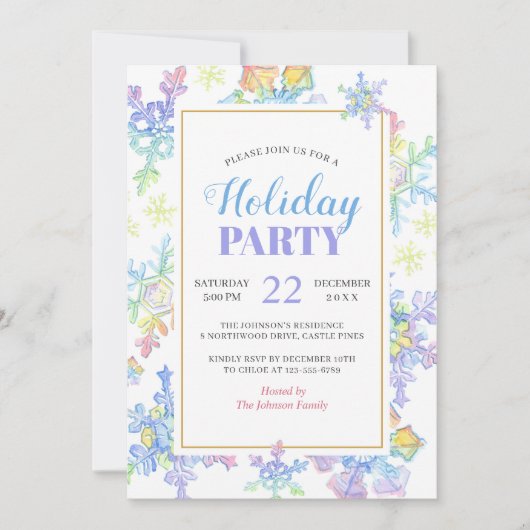 Pastel Waterverf Winter Sneeuwvlokken | Kerstmis Kaart (Voorkant)