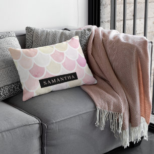 Pastel Waterverf Zeemeermin schaalpatroon met naam Accent Kussen