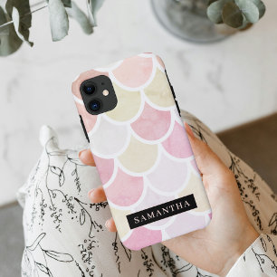 Pastel Waterverf Zeemeermin schaalpatroon met naam iPhone 11 Hoesje