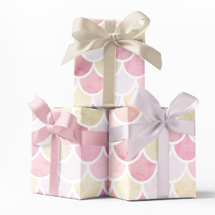 Pastel Waterverf Zeemeermin schaalpatroon met naam Inpakpapier Vel