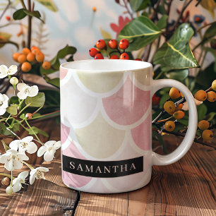 Pastel Waterverf Zeemeermin schaalpatroon met naam Koffiemok