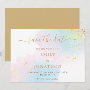 Pastel Waterverven Blauw Roze Goud bruiloft Save The Date