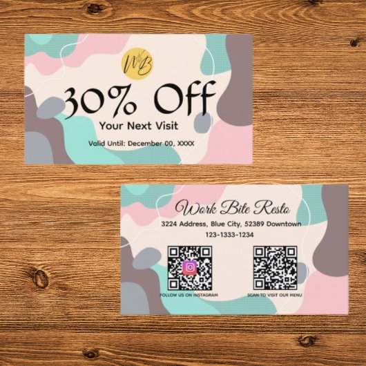 Pastel Wave Modern Restaurant QR Code Menu en Kortingskaartje