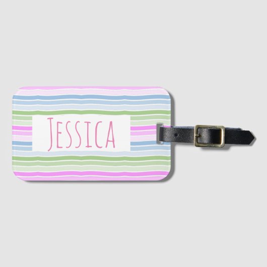 Pastel Wavy Striped Modern Personalized Bagagelabel (Voorkant (horizontaal))
