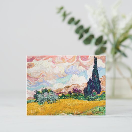 Pastel Wheat Fields met Cypresses, remix, Briefkaart (Staand voorkant)