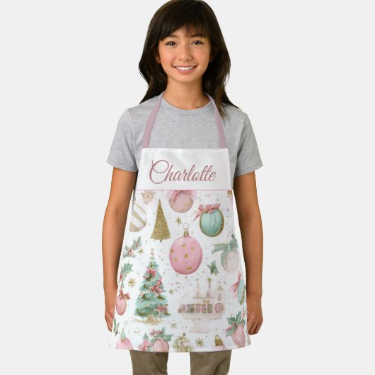 Pastel Whimsical Christmas Kids Apron Custom Name Schort (Insitu)