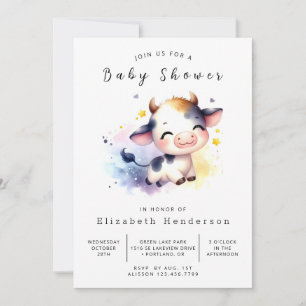 Pastel Whimsical Koe Baby shower Kaart