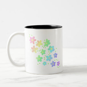 Pastel Whimsical Rainbow Flowers Tweekleurige Koffiemok