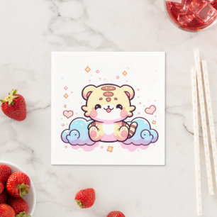 Pastel Whimsical Tiger Baby shower Servet