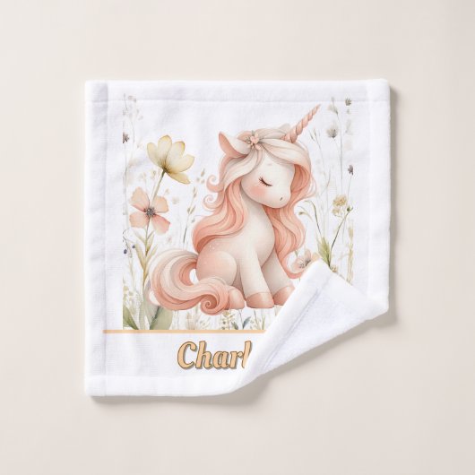 Pastel Whimsical unicorn fleur sauvage (Gant de toilette)