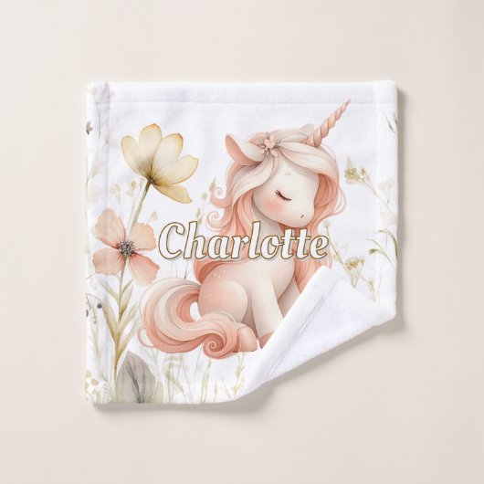 Pastel Whimsical unicorn fleur sauvage (Gant de toilette)