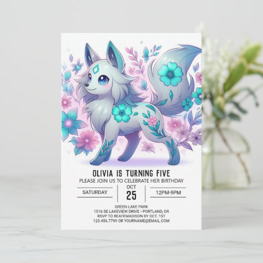 Pastel Whimsical Wolf digitale verjaardag Kaart (Staand voorkant)