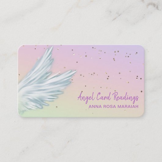 *~* Pastel White Angel Wings Starry Rainbow Visitekaartje (Voorkant)