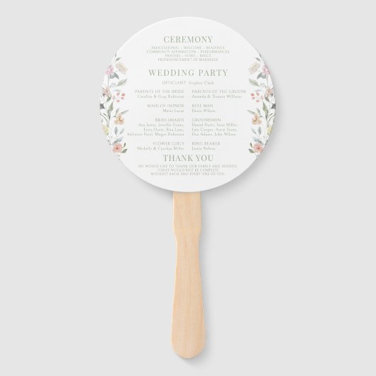Pastel Wild Flower Wreath Wedding Program Handwaaier (Achterkant)