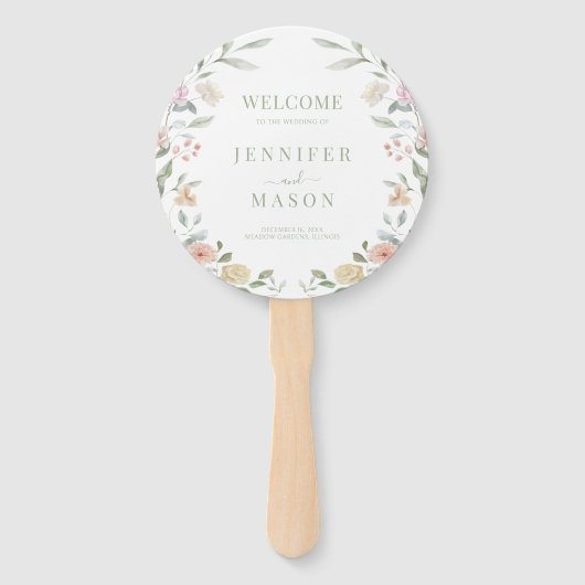 Pastel Wild Flower Wreath Wedding Program Handwaaier (Voorkant)