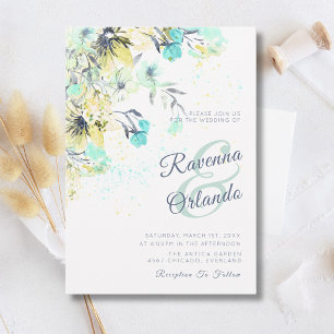 Pastel Wilde Bloem Botanische Romantiek Blauwe Bru Kaart