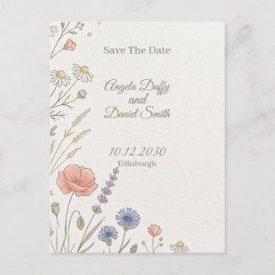 Pastel Wilde Bloem Save the Date Briefkaart