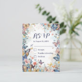 Pastel Wilde Bloem & Vlinder RSVP Kaart met QR (Staand voorkant)