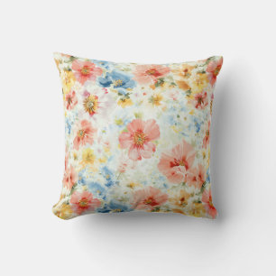 Pastel Wilde Bloem Waterverf Botanische Bloemstuk  Kussen