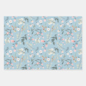 Pastel Wilde Bloem Waterverf in Oranje & Babyblauw Inpakpapier Vel (Voorkant)