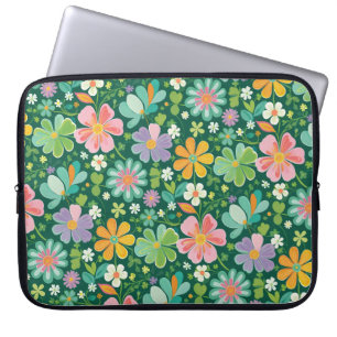 Pastel Wilde Bloemen In Roze Paars Oranje En Groen Laptop Sleeve