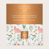 Pastel wilde bloemen met metallisch koper monogram visitekaartjes (Buitenkant ongevouwen)