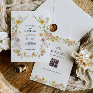 Pastel Wilde Bloemen QR Code RSVP Bloem Bruiloft Kaart