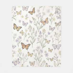 Pastel Wilde Bloemen Vlinders Weide Botanisch Fleece Deken