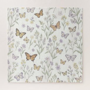 Pastel Wilde Bloemen Vlinders Weide Botanisch Legpuzzel
