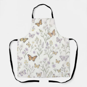 Pastel Wilde Bloemen Vlinders Weide Botanisch Schort