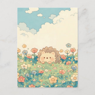 Pastel Wildebloemenweide Kawaii Egel Briefkaart