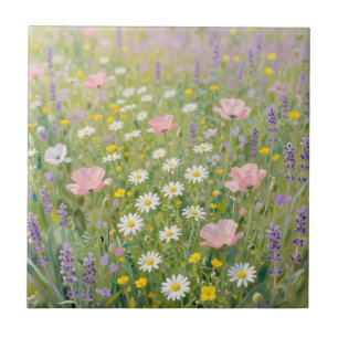 Pastel Wildebloemenweide Schilderij Tegeltje