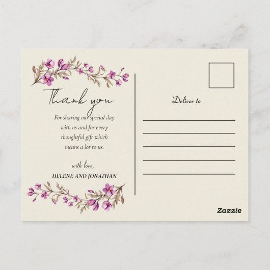 Pastel Wildflower Boho Weddenschap Hartelijk dank Briefkaart (Achterkant)