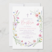 Pastel Wildflower Floral Baptism Kaart (Voorkant)