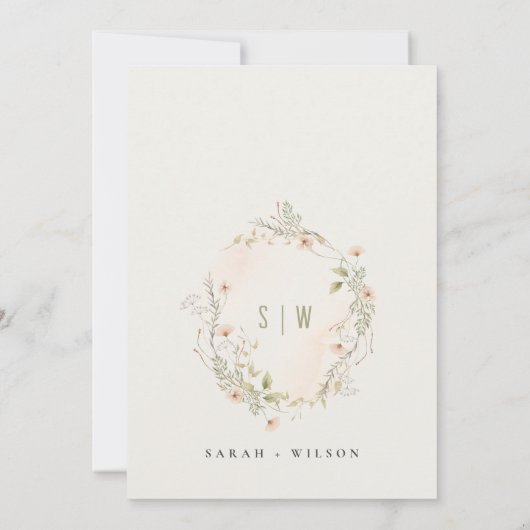 Pastel Wildflower Floral Wreath Wedding Invite Bedankkaart (Achterkant)